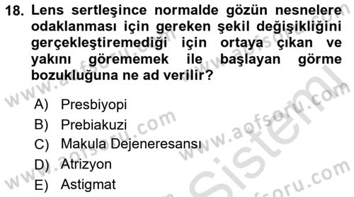 Yaşlı Psikolojisi Dersi 2023 - 2024 Yılı (Vize) Ara Sınav Soruları 18. Soru