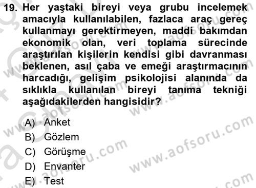 Yaşlı Psikolojisi Dersi 2023 - 2024 Yılı (Vize) Ara Sınav Soruları 19. Soru