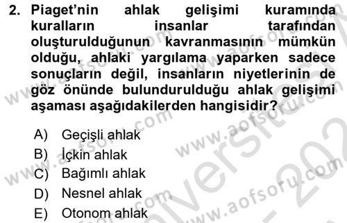 Yaşlı Psikolojisi Dersi 2023 - 2024 Yılı (Vize) Ara Sınav Soruları 2. Soru