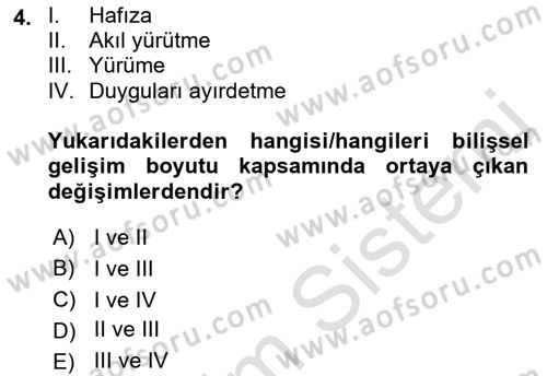 Yaşlı Psikolojisi Dersi 2023 - 2024 Yılı (Vize) Ara Sınav Soruları 4. Soru