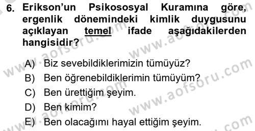 Yaşlı Psikolojisi Dersi 2023 - 2024 Yılı (Vize) Ara Sınav Soruları 6. Soru
