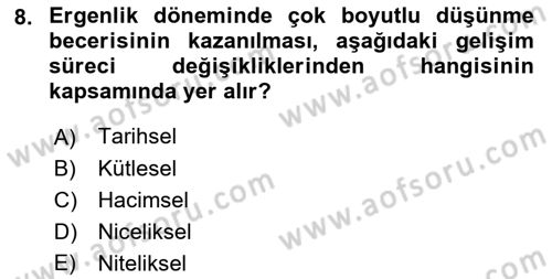Yaşlı Psikolojisi Dersi 2023 - 2024 Yılı (Vize) Ara Sınav Soruları 8. Soru