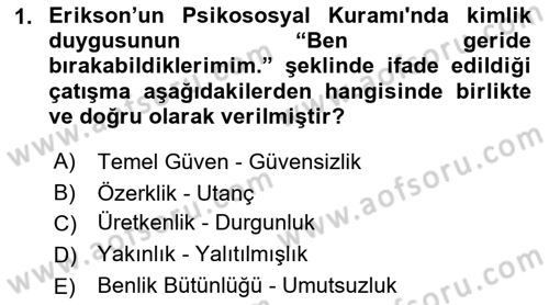 Yaşlı Psikolojisi Dersi 2023 - 2024 Yılı (Final) Dönem Sonu Sınav Soruları 1. Soru
