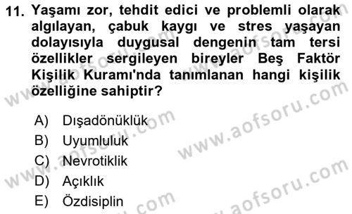 Yaşlı Psikolojisi Dersi 2023 - 2024 Yılı (Final) Dönem Sonu Sınav Soruları 11. Soru