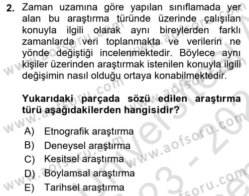 Yaşlı Psikolojisi Dersi 2023 - 2024 Yılı (Final) Dönem Sonu Sınav Soruları 2. Soru