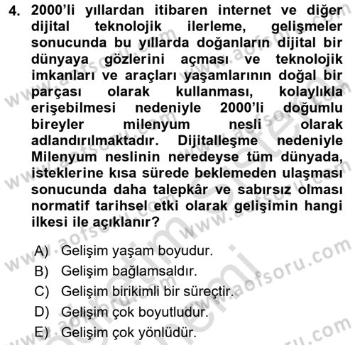 Yaşlı Psikolojisi Dersi 2023 - 2024 Yılı (Final) Dönem Sonu Sınav Soruları 4. Soru