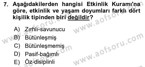 Yaşlı Psikolojisi Dersi 2023 - 2024 Yılı (Final) Dönem Sonu Sınav Soruları 7. Soru