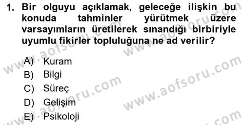 Yaşlı Psikolojisi Dersi 2023 - 2024 Yılı Yaz Okulu Sınav Soruları 1. Soru