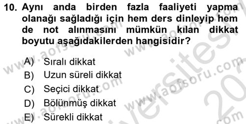 Yaşlı Psikolojisi Dersi 2023 - 2024 Yılı Yaz Okulu Sınav Soruları 10. Soru