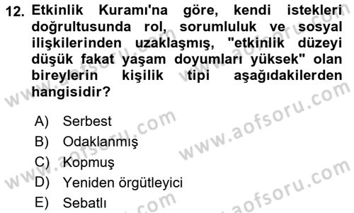 Yaşlı Psikolojisi Dersi 2023 - 2024 Yılı Yaz Okulu Sınav Soruları 12. Soru