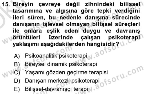 Yaşlı Psikolojisi Dersi 2023 - 2024 Yılı Yaz Okulu Sınav Soruları 15. Soru