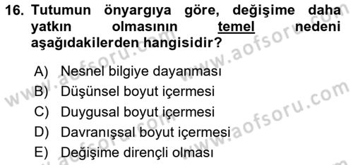 Yaşlı Psikolojisi Dersi 2023 - 2024 Yılı Yaz Okulu Sınav Soruları 16. Soru