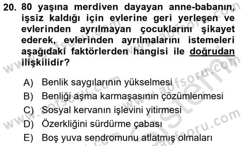 Yaşlı Psikolojisi Dersi 2023 - 2024 Yılı Yaz Okulu Sınav Soruları 20. Soru