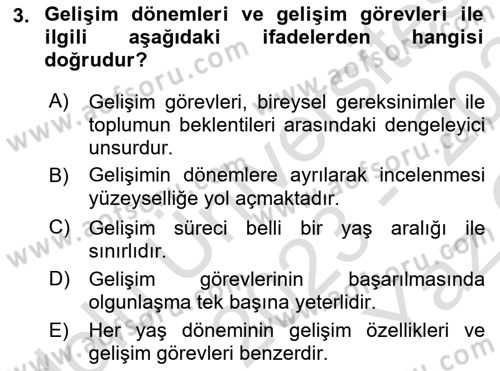 Yaşlı Psikolojisi Dersi 2023 - 2024 Yılı Yaz Okulu Sınav Soruları 3. Soru