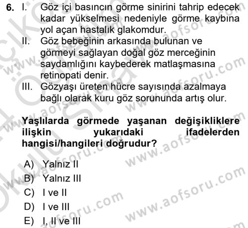 Yaşlı Psikolojisi Dersi 2023 - 2024 Yılı Yaz Okulu Sınav Soruları 6. Soru