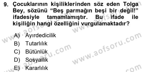 Yaşlı Psikolojisi Dersi 2023 - 2024 Yılı Yaz Okulu Sınav Soruları 9. Soru