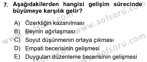 Yaşlı Psikolojisi Dersi 2024 - 2025 Yılı (Vize) Ara Sınavı 7. Soru