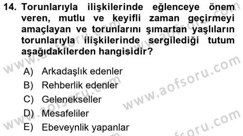 Yaşlı Psikolojisi Dersi 2024 - 2025 Yılı (Final) Dönem Sonu Sınav Soruları 14. Soru