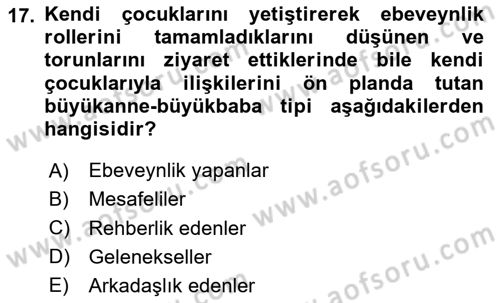 Yaşlı Psikolojisi Dersi 2024 - 2025 Yılı (Final) Dönem Sonu Sınav Soruları 17. Soru
