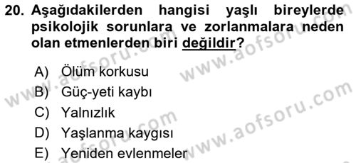 Yaşlı Psikolojisi Dersi 2024 - 2025 Yılı (Final) Dönem Sonu Sınav Soruları 20. Soru