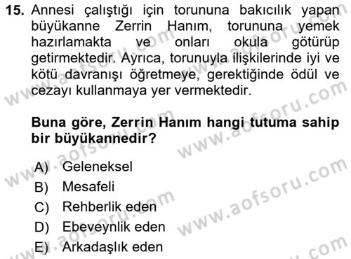 Yaşlı Psikolojisi Dersi 2024 - 2025 Yılı Yaz Okulu Sınav Soruları 15. Soru