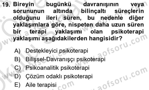 Yaşlı Psikolojisi Dersi 2024 - 2025 Yılı Yaz Okulu Sınav Soruları 19. Soru
