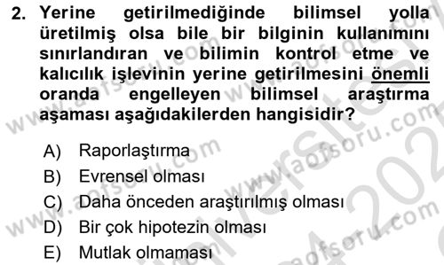 Yaşlı Psikolojisi Dersi 2024 - 2025 Yılı Yaz Okulu Sınav Soruları 2. Soru