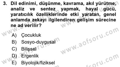 Yaşlı Psikolojisi Dersi 2024 - 2025 Yılı Yaz Okulu Sınav Soruları 3. Soru