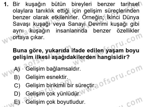 Yaşlı Psikolojisi Dersi 2025 - 2026 Yılı (Vize) Ara Sınav Soruları 1. Soru