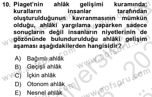 Yaşlı Psikolojisi Dersi 2025 - 2026 Yılı (Vize) Ara Sınav Soruları 10. Soru