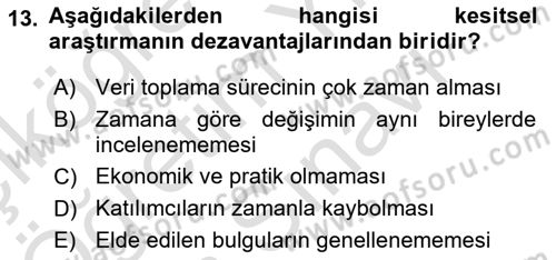 Yaşlı Psikolojisi Dersi 2025 - 2026 Yılı (Vize) Ara Sınav Soruları 13. Soru