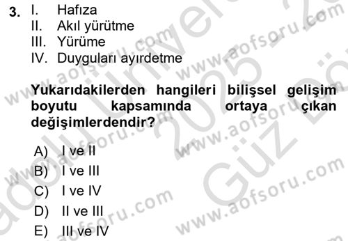 Yaşlı Psikolojisi Dersi 2025 - 2026 Yılı (Vize) Ara Sınav Soruları 3. Soru