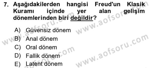 Yaşlı Psikolojisi Dersi 2025 - 2026 Yılı (Vize) Ara Sınav Soruları 7. Soru