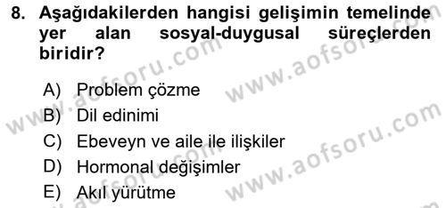 Yaşlı Psikolojisi Dersi 2025 - 2026 Yılı (Vize) Ara Sınav Soruları 8. Soru
