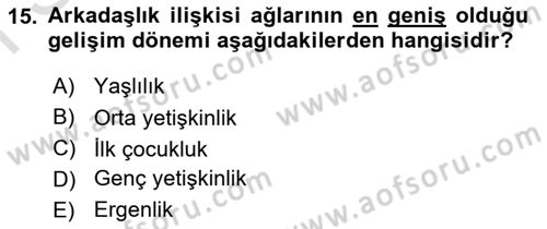Yaşlı Psikolojisi Dersi 2025 - 2026 Yılı (Final) Dönem Sonu Sınav Soruları 15. Soru