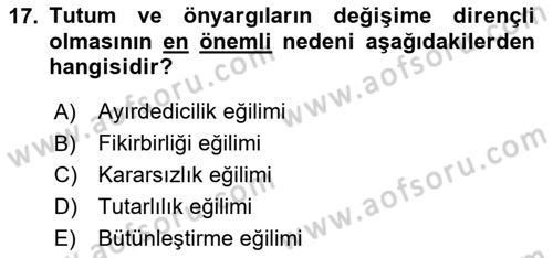 Yaşlı Psikolojisi Dersi 2025 - 2026 Yılı (Final) Dönem Sonu Sınav Soruları 17. Soru