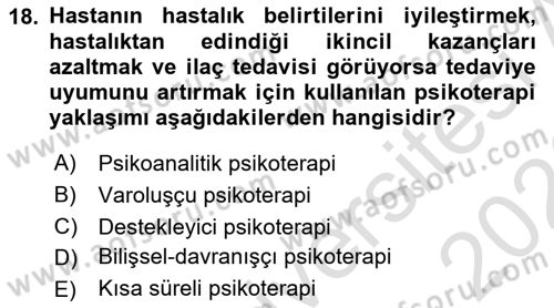 Yaşlı Psikolojisi Dersi 2025 - 2026 Yılı (Final) Dönem Sonu Sınav Soruları 18. Soru