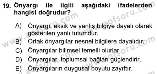 Yaşlı Psikolojisi Dersi 2025 - 2026 Yılı (Final) Dönem Sonu Sınav Soruları 19. Soru