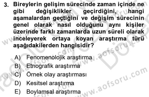 Yaşlı Psikolojisi Dersi 2025 - 2026 Yılı (Final) Dönem Sonu Sınav Soruları 3. Soru