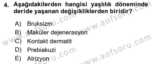 Yaşlı Psikolojisi Dersi 2025 - 2026 Yılı (Final) Dönem Sonu Sınav Soruları 4. Soru