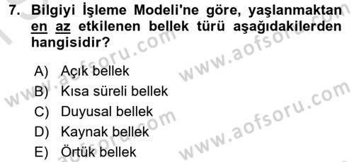 Yaşlı Psikolojisi Dersi 2025 - 2026 Yılı (Final) Dönem Sonu Sınav Soruları 7. Soru