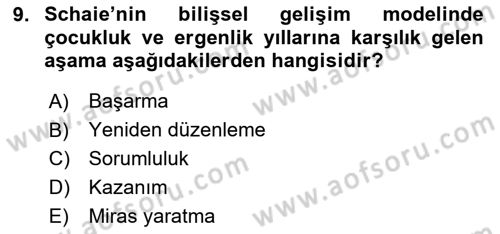 Yaşlı Psikolojisi Dersi 2025 - 2026 Yılı (Final) Dönem Sonu Sınav Soruları 9. Soru