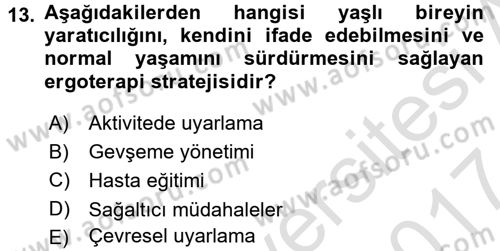 Fiziksel Rehabilitasyon Dersi 2016 - 2017 Yılı (Final) Dönem Sonu Sınav Soruları 13. Soru