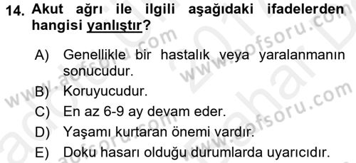 Fiziksel Rehabilitasyon Dersi 2017 - 2018 Yılı (Vize) Ara Sınavı 14. Soru