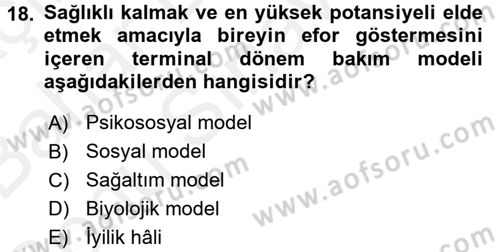 Fiziksel Rehabilitasyon Dersi 2017 - 2018 Yılı (Final) Dönem Sonu Sınav Soruları 18. Soru