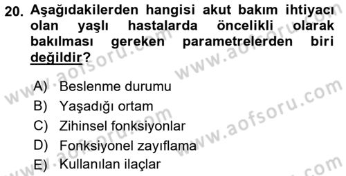 Fiziksel Rehabilitasyon Dersi Ara Sınavı Deneme Sınav Soruları 20. Soru