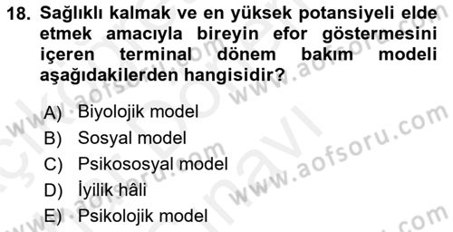 Fiziksel Rehabilitasyon Dersi 2018 - 2019 Yılı (Final) Dönem Sonu Sınav Soruları 18. Soru