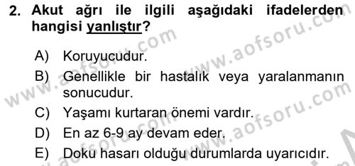 Fiziksel Rehabilitasyon Dersi 2018 - 2019 Yılı Yaz Okulu Sınav Soruları 2. Soru
