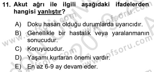 Fiziksel Rehabilitasyon Dersi Ara Sınavı Deneme Sınav Soruları 11. Soru