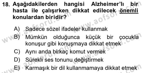Fiziksel Rehabilitasyon Dersi Ara Sınavı Deneme Sınav Soruları 18. Soru
